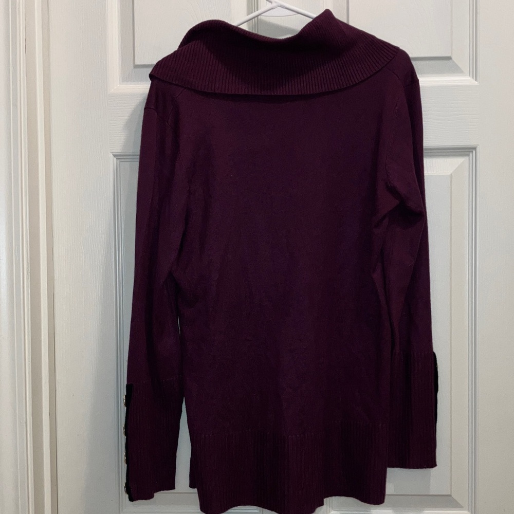 Melissa Paige Cowl Neck Knit Sweater L Button Sleeve Purple Plum Wine - Picture 2 of 5